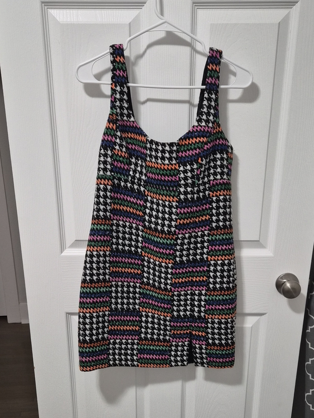 Multicolor Houndstooth Knit Mini Dress